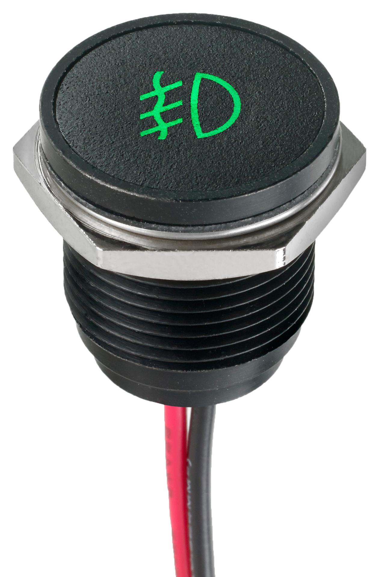 Q16F5BXXHG12E-326 LED PANEL INDICATOR, GREEN, 16MM, 12VDC APEM