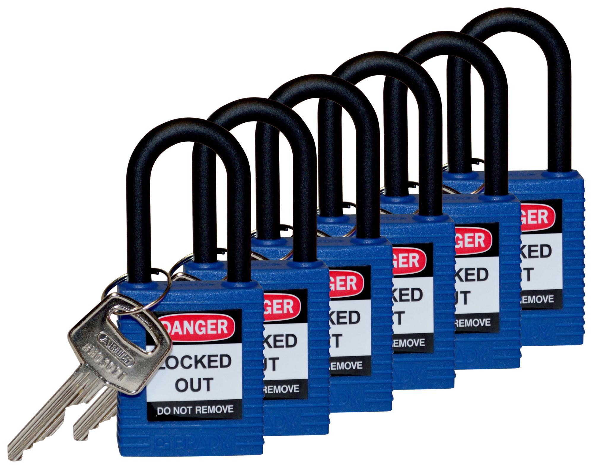 SFTY PADLOCK NYLON 38MM SHA BLUE 6/PAC SAFETY PADLOCK, NYLON, 38.1MM, BLUE, PK6 BRADY