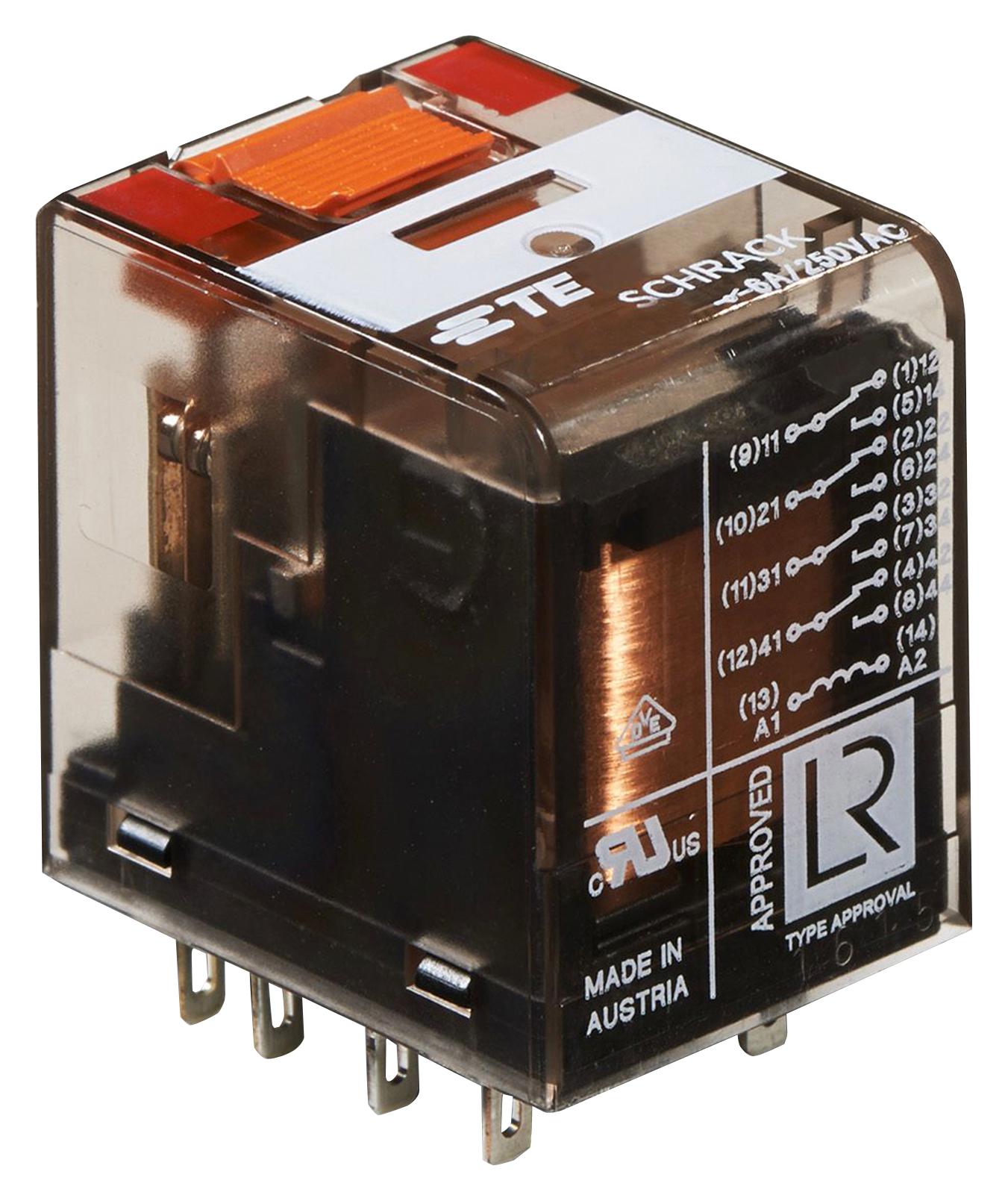 PT570512 POWER RELAY, 4PDT, 6A, 240VAC, SOCKET SCHRACK - TE CONNECTIVITY