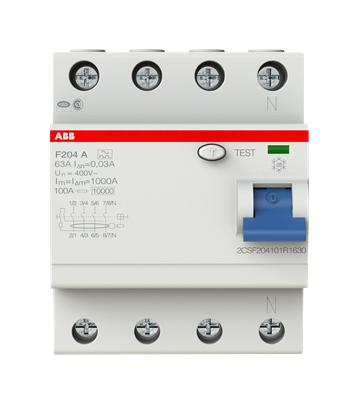 2CSF204101R1630 F204A-63/0.03 4P RCD 63A 30MA ABB
