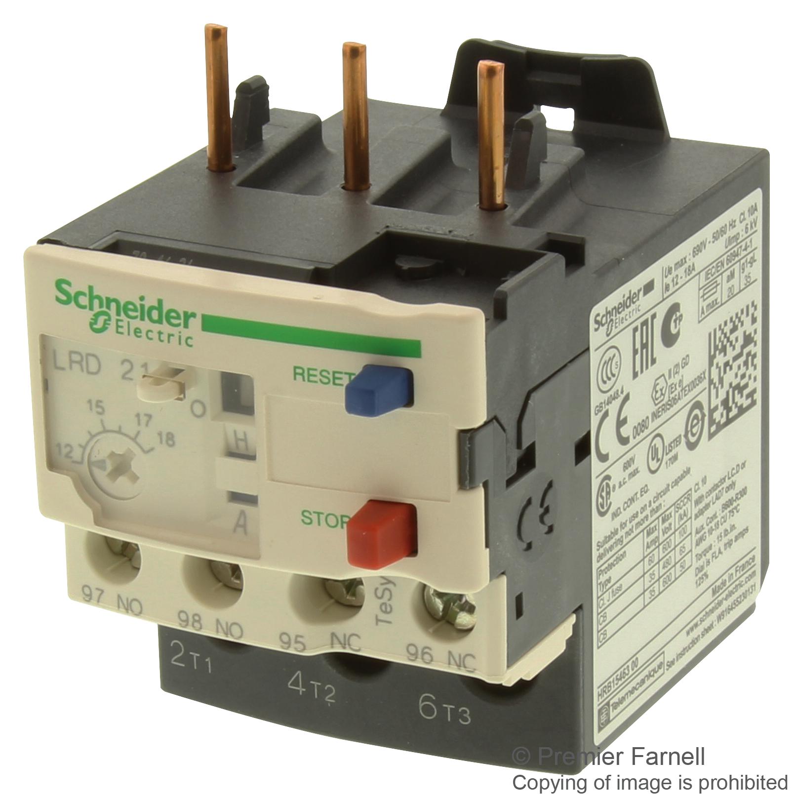 LRD21 RELAY, OVERLOAD, 12A - 18A SCHNEIDER ELECTRIC