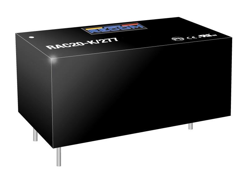 RAC20-15DK/277 AC/DC POWER SUPPLY, 2CH, 20W, 15V, 0.67A RECOM POWER