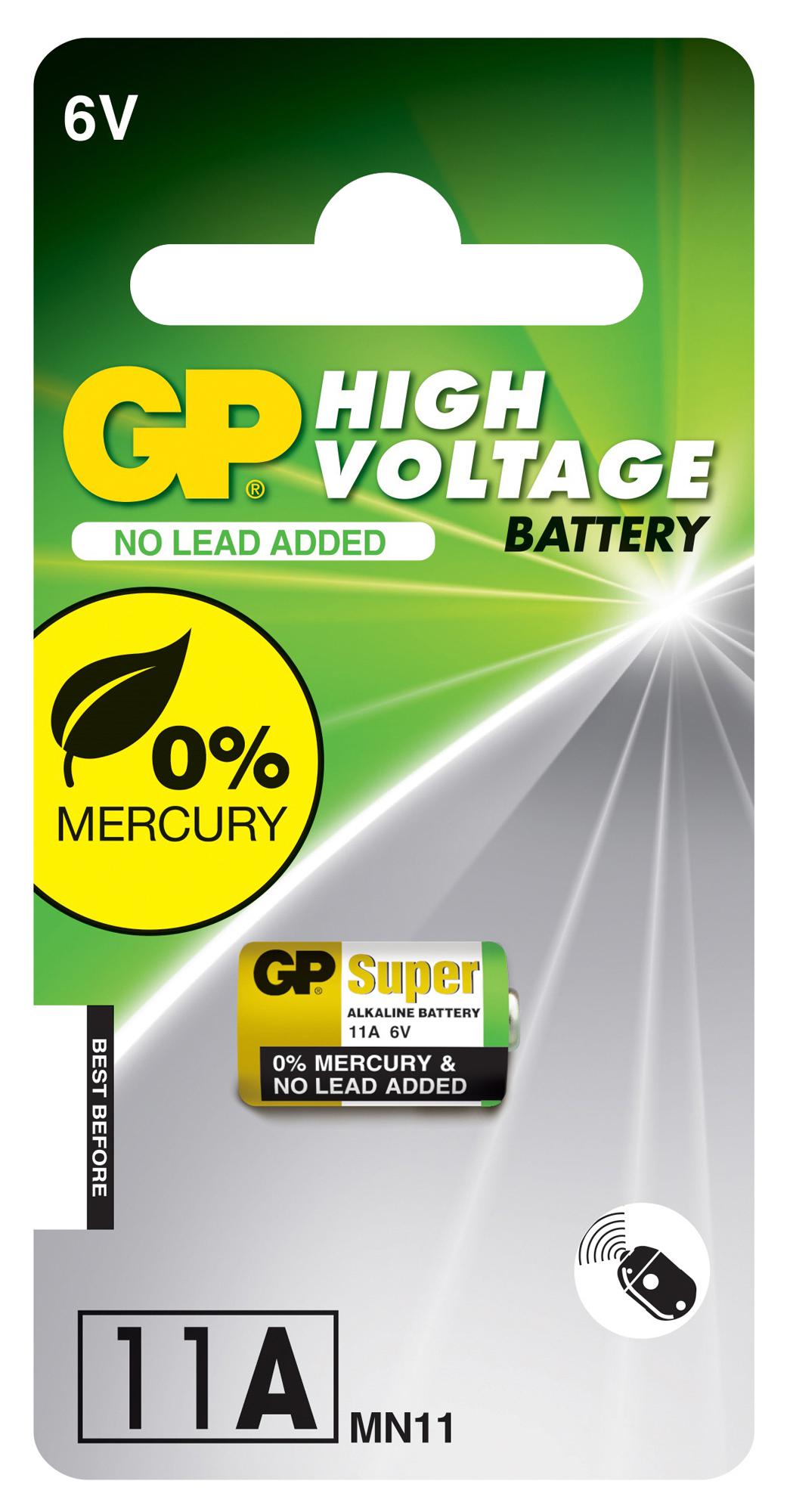 GPPBA11AF002 BATTERY, ALKALINE, 6V, A11 GP BATTERIES