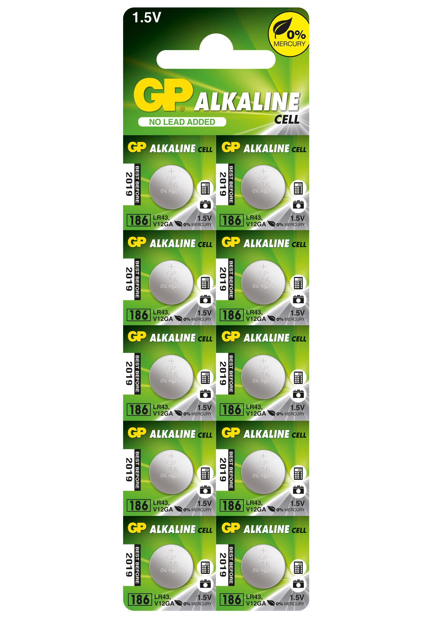 GPPBA186F004 BATTERY, ALKALINE, 1.5V, PK10 GP BATTERIES