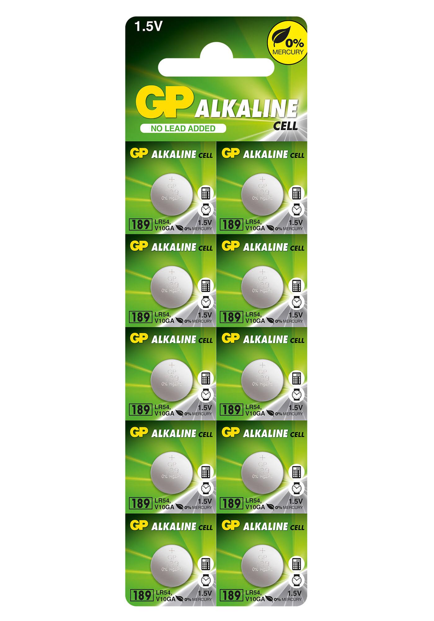 GPPBA189F007 BATTERY, ALKALINE, 1.5V, 44MAH, PK10 GP BATTERIES