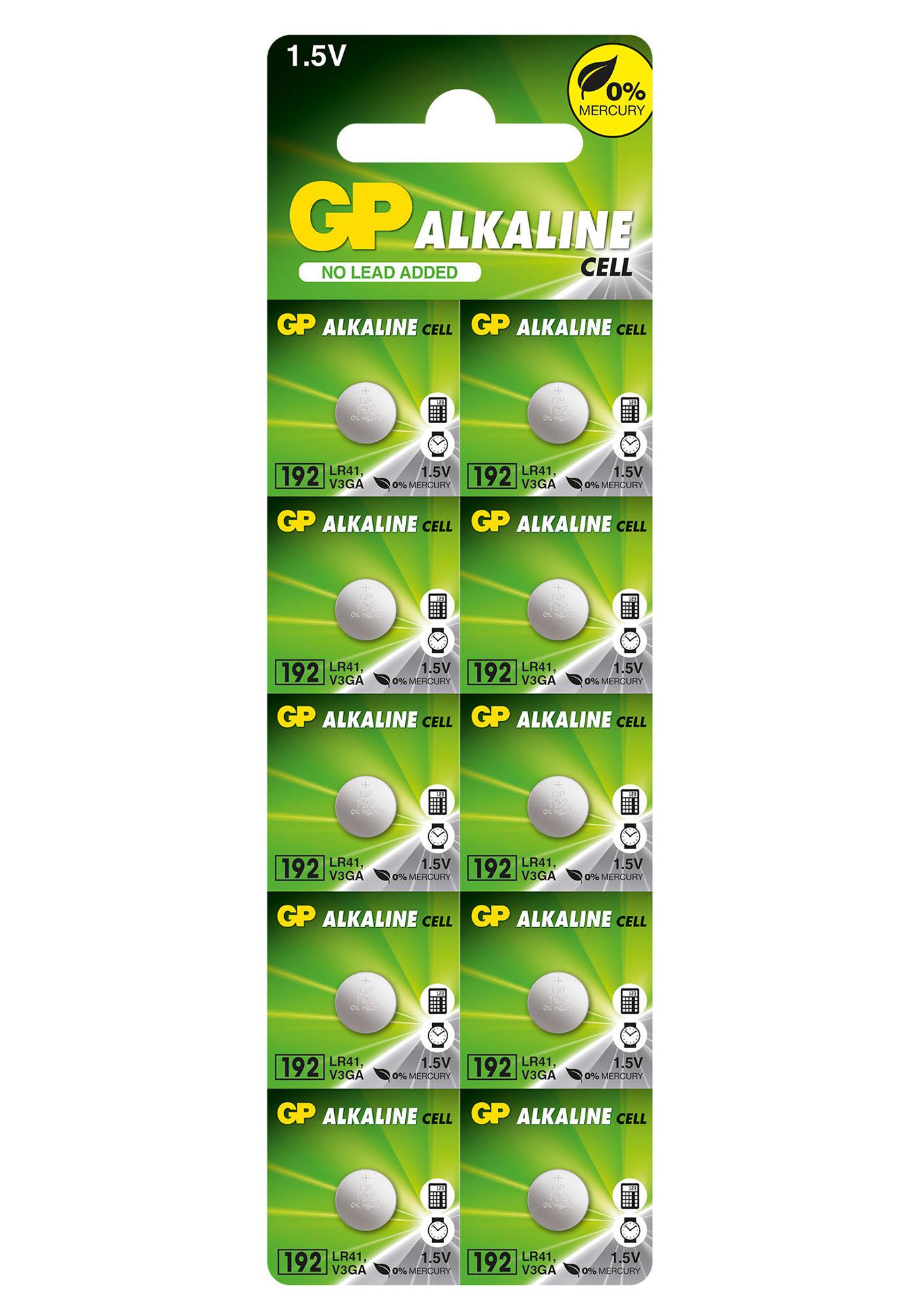 GPPBA192F005 BATTERY, ALKALINE, 1.5V, 24MAH, PK10 GP BATTERIES