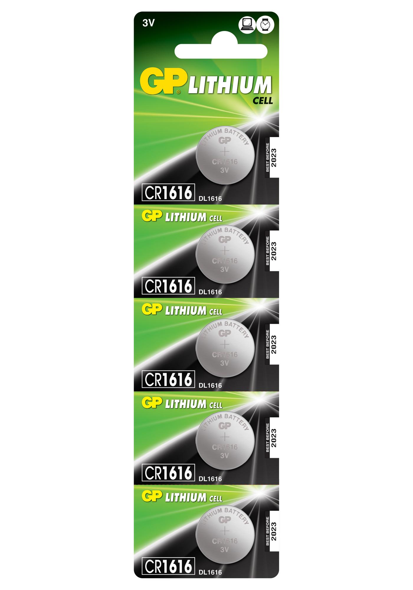 GPPBL1616028 BATTERY, LITHIUM, 3V, 55MAH, PK5 GP BATTERIES