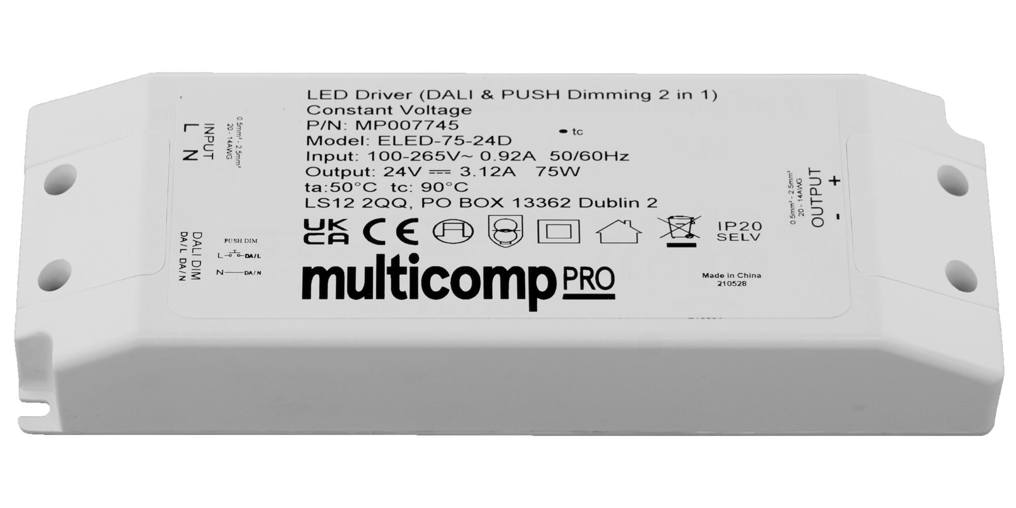 MP007745 LED DRIVER, CONSTANT VOLTAGE, 75W MULTICOMP PRO