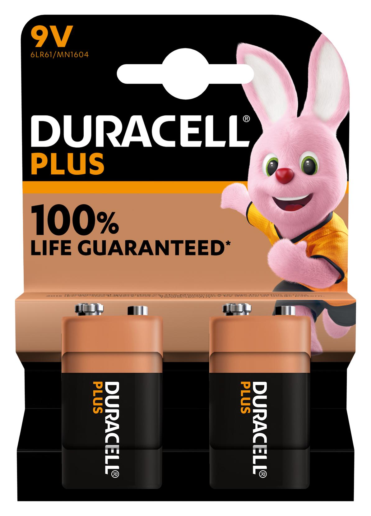 MN1604 P2 +/PWR BATTERY, ALKALINE, 9V, PP3, PK2 DURACELL