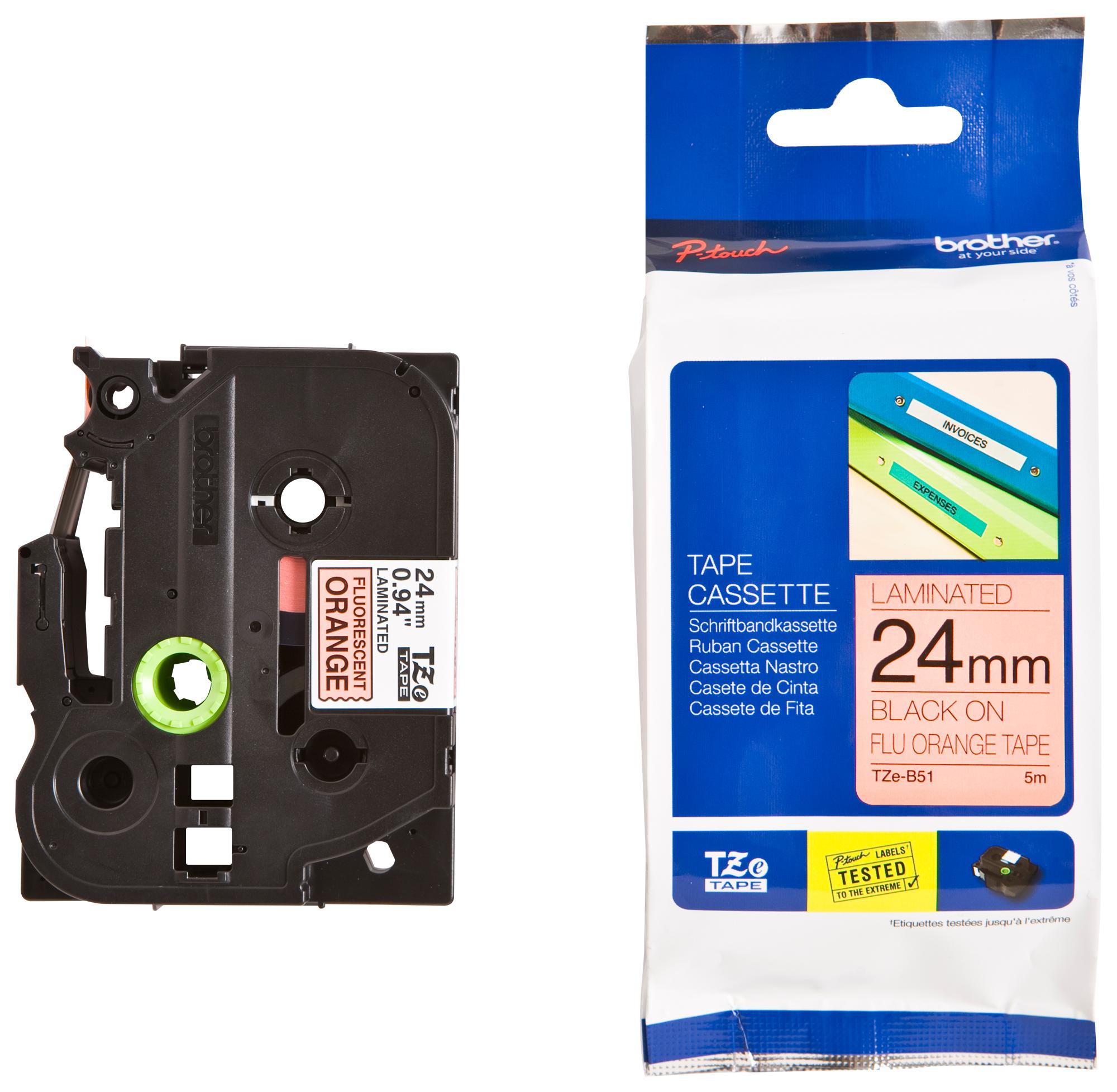 TZE-B51 TAPE, 24MM, BLACK/ORANGE FLUR BROTHER
