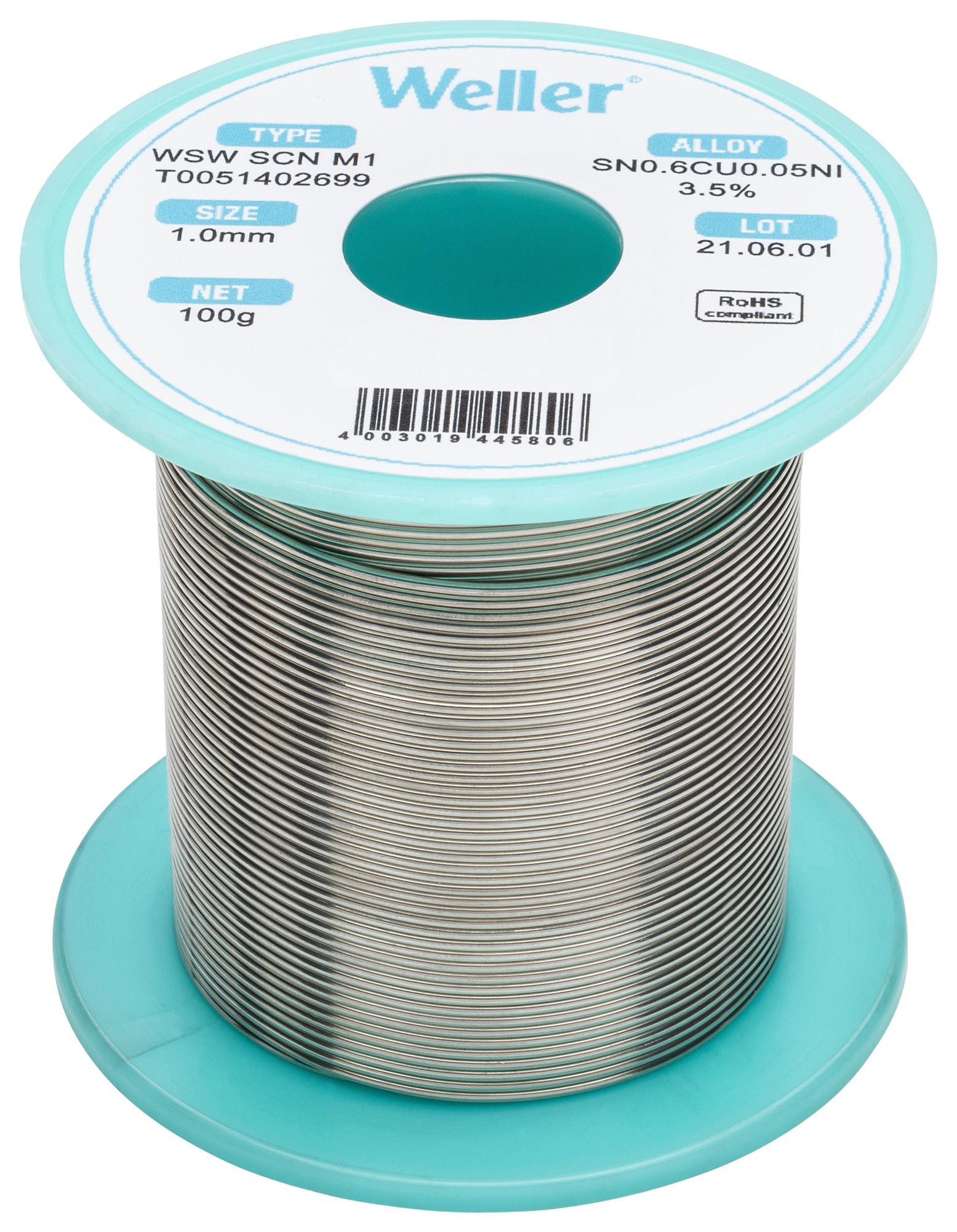 T0051388299 SOLDER, 96.5/3/0.5, 217 DEG, 0.5MM, 100G WELLER