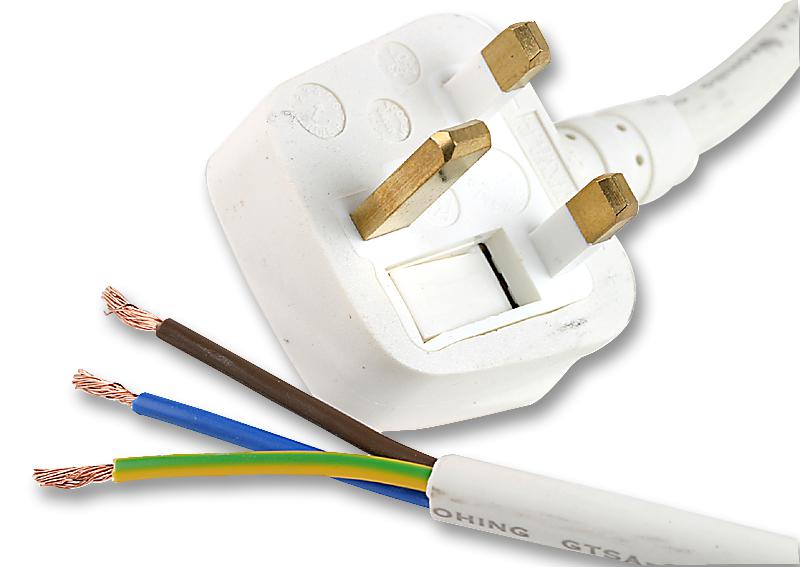 PE01028 LEAD UK PLUG TO BARE END 13A WHT 2M PRO ELEC
