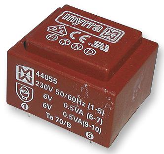 44129 TRANSFORMER, 2VA, 230V, 2 X 12V MYRRA