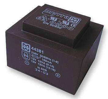 44381 TRANSFORMER, 30VA 230V 2X 12V MYRRA