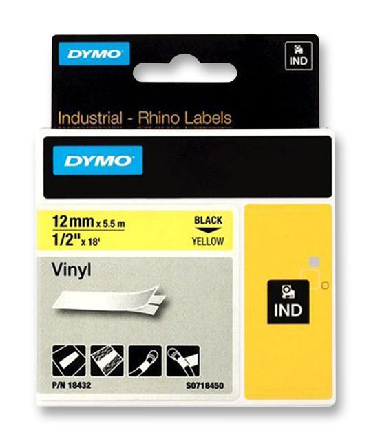 18432 TAPE, PERM, VINYL, 12MMX5.5M, YELLOW DYMO
