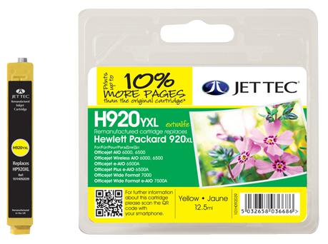 H920YXL INK CART,REMAN,HP920XL/CD974AE+10%,Y JET TEC