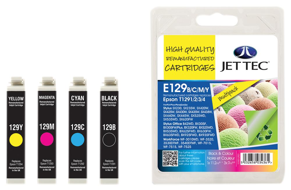 101E012921 INK CART, T1291/2/3/4 BCMY, REMAN JET TEC
