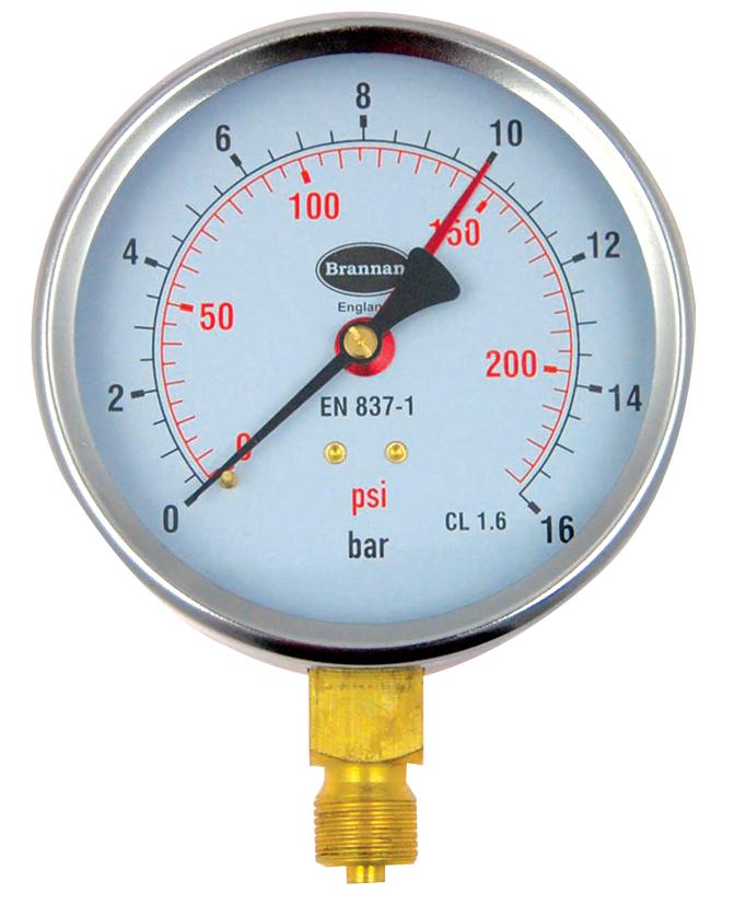 34/656/0 PRESSURE GAUGE, DIAL, 0 TO 16 BAR BRANNAN