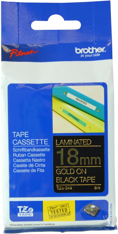 TZE344 18MM GOLD ON BLACK TAPE BROTHER