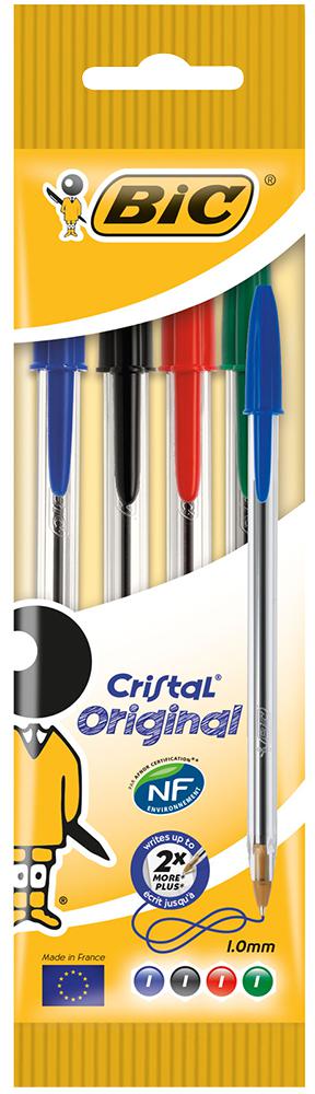 8308621 BALLPOINT PEN CRISTAL MED POUCH 4 AST'D BIC