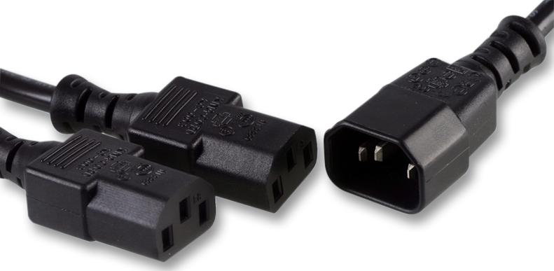 PE01115 IEC PLUG C14 - 2X IEC SKT C13, BLK 2M PRO ELEC