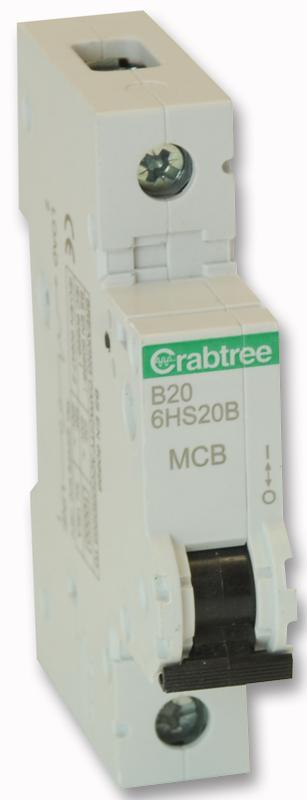 6HS20B 20A SP MCB B CURVE 10KA - EACH CRABTREE