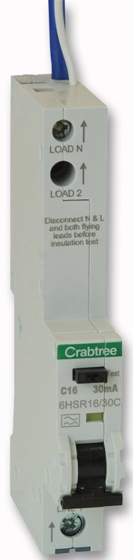 6HSR16/30C 16A 1 MODULE SP 30MA RCBO 10KA - EACH CRABTREE