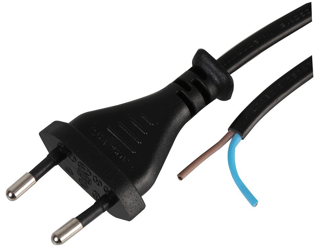 PE01043 LEAD 2 PIN EUR0 PLUG-BARE END 2M BLK PRO ELEC