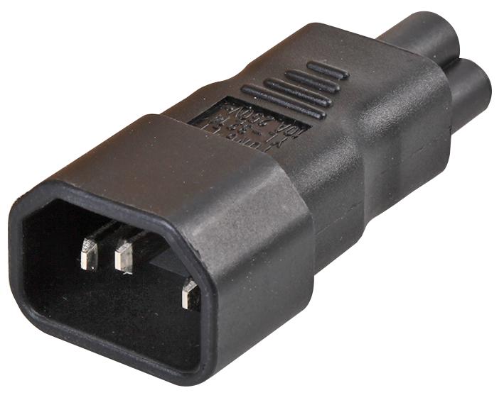 PEL00520 ADAPTER, 3POS, IEC C14-C5, 10A/250V, BLK PRO ELEC
