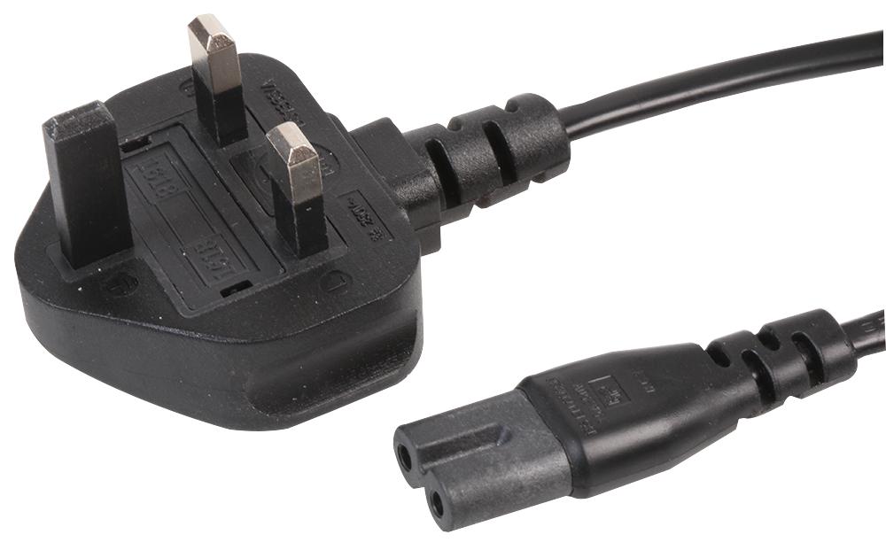 PEL00811 POWER CORD, UK-IEC 60320 C7, 2M, BLACK PRO ELEC