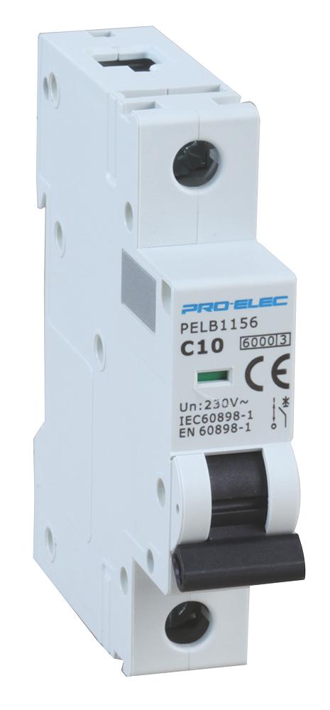 PELB1156 CIRCUIT BREAKER, 1P, 10A, 415V, DIN RAIL PRO ELEC