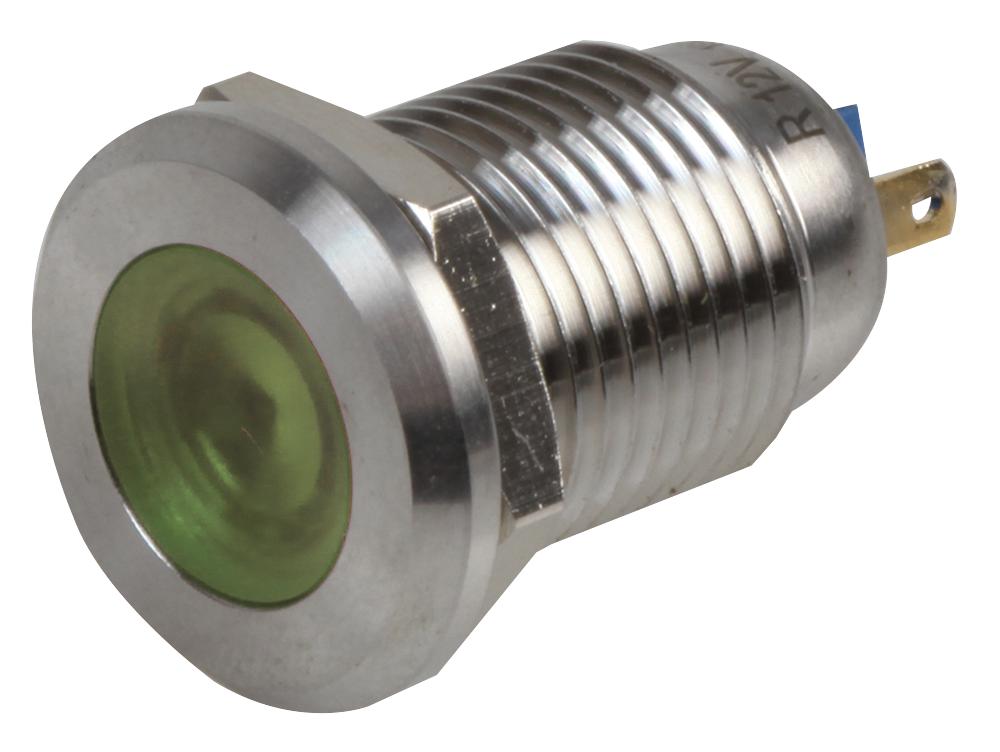 RJS01-12I-170P-G-BS-12V-67J LED INDICATOR, 12MM FLAT GRN 12V BR/ST RJS ELECTRONICS