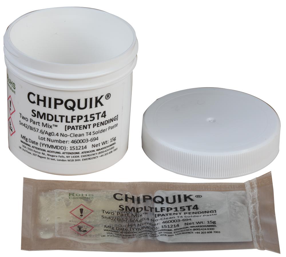 SMDLTLFP15T4 SOLDER PASTE, SN, BI, AG, 138DEG C, 15G CHIP QUIK