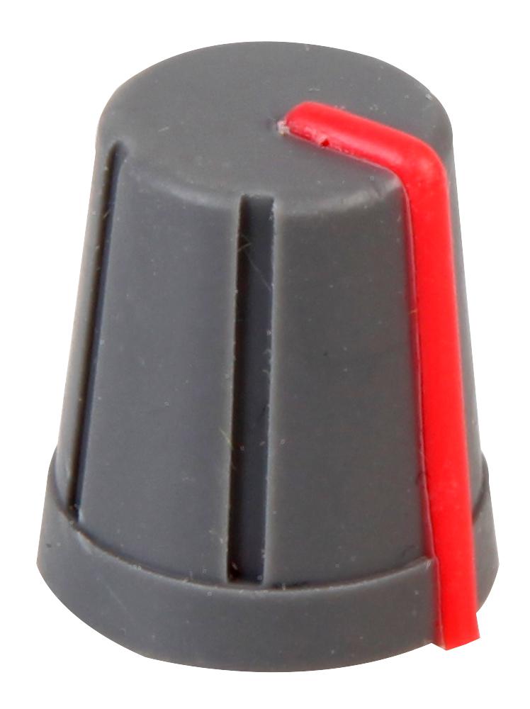 CR-R4-1 KNOB, SOFT TOUCH, D SHAFT, GREY/RED MULTICOMP