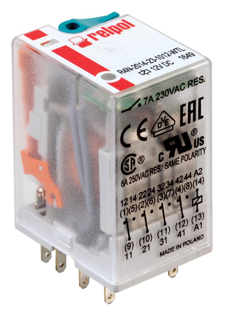 R4N-2014-23-1024-WTL 14-PIN INDUSTRIAL RELAY, 7A, 4PCO, 24VDC RELPOL