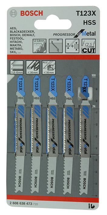 T123X JIGSAW BLADES FOR METAL, T123X, PK5 BOSCH