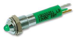 19020351 - LED Panel Mount Indicator, Satin Chrome Bezel, Green, 24 VDC, 6 mm, 15 mA, 30 mcd, IP40 - CML INNOVATIVE TECHNOLOGIES