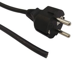 GW-151601 - Mains Power Cord, CEE 7/7 Plug to Free End, 1 m, 16 A, 250 VAC, Black - MULTICOMP PRO