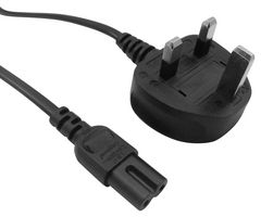 GW-151632 - Mains Power Cord, With 3A Fuse, Mains Plug, UK to IEC 60320 C7, 2 m, 2.5 A, 250 VAC, Black - MULTICOMP PRO