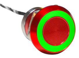 MC22LORGR - Vandal Resistant Switch, MC, 22.2 mm, SPST-NO, Off-On, Flush, Red - BULGIN LIMITED