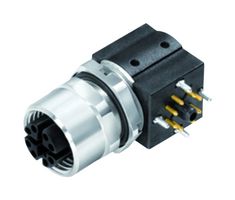 99-3782-202-08 - Sensor Connector, 825/876 Series, M12, Female, 8 Positions, PCB Socket, Right Angle Panel Mount - BINDER
