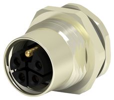T4141L12051-000 - Sensor Connector, M12, 4P + PE Positions, PCB Socket, Straight Panel Mount - TE CONNECTIVITY