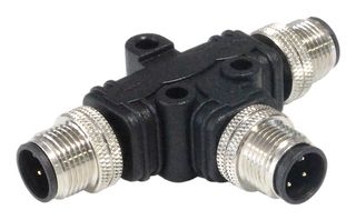PXPPVC12TSMM04AFIIFI - Sensor Splitter, T - Style, Panel Mount, 4 Position M12 Plug, 2 x 4 Position M12 Plug, Black - BULGIN LIMITED