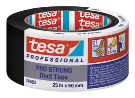 74662, BLACK, 25M X 50MM - Tape, Duct, Black, 25 m x 50 mm - TESA