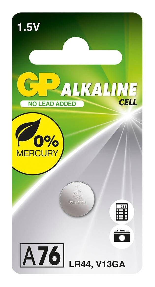 GP BATTERIES Non-rechargeable GPPBAA76F001 BATTERY, ALKALINE, 1.5V, 110MAH GP BATTERIES 3775353 GPPBAA76F001
