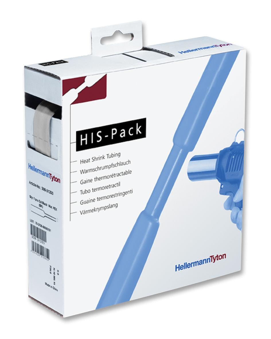 HELLERMANNTYTON Shrink Tubing - Standard HIS-PACK-2,4/1,2-CL HEAT SHRINK, CLEAR, 2.4MM, 10M HELLERMANNTYTON 2251730 HIS-PACK-2,4/1,2-CL