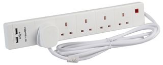 2068SU WHT Ext Lead 5 Gang With USB  WHT 2m Pro Elec