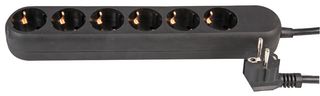 PEL01296 Extension Lead Schuko 6 Gang 2m Black Pro Elec