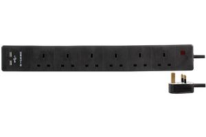 PEL00126 Extension 6 Gang With 2 USB, Black 3M Pro Elec