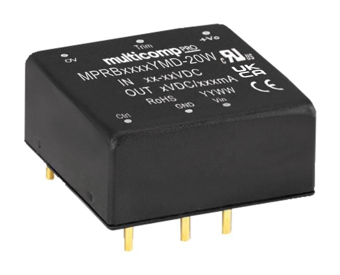 MULTICOMP PRO Isolated Board Mount MPRB2405YMD-20W DC-DC CONVERTER, 5V, 4A MULTICOMP PRO 3652771 MPRB2405YMD-20W